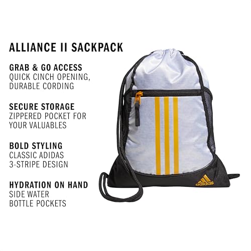 Image of adidas Unisex Alliance II Sackpack, White /Black /Legacy Gold, OSFA
