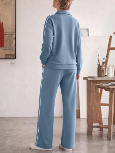 Casly Lamiit Sweatsuits Women 2 Piece Outfit Half Zip Wide Leg Lounge Sets — view 6