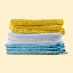 Amazon Basics Microfiber Cleaning Cloths, Ultra Absorbent, Lint Free, Streak Free, Non-Abrasive, Reusable and Washable, 16" x 12", Blue/White/Yellow, Pack of 24 — photo 6 of 6