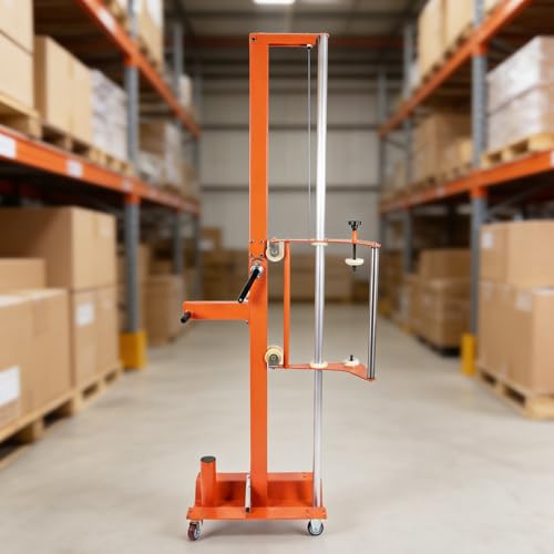Image of Semi-Automatic Trolley Pallet Wrapper, Heavy Duty Mobile Stretch Film Wrapping Machine with Adjustable Height, Heavy-Duty Steel Frame for Warehouse Logistics