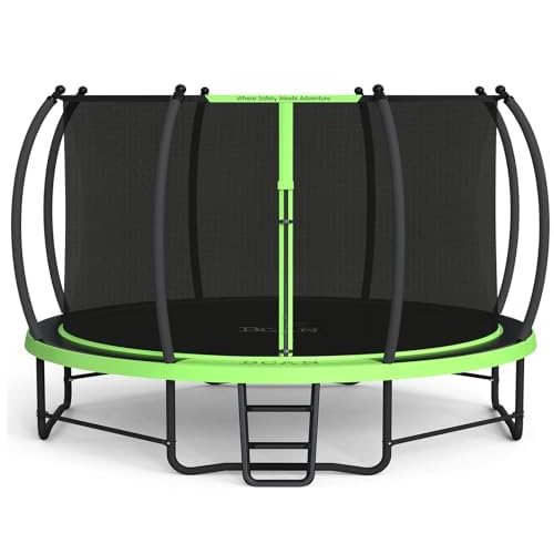 BCAN 8FT 10FT 12FT 14FT 15FT 16FT Recreational Trampoline with Enclosure for Kids Adults, ASTM Approved, Outdoor Trampolines with Ladder for Kids 14FT Apex-Green