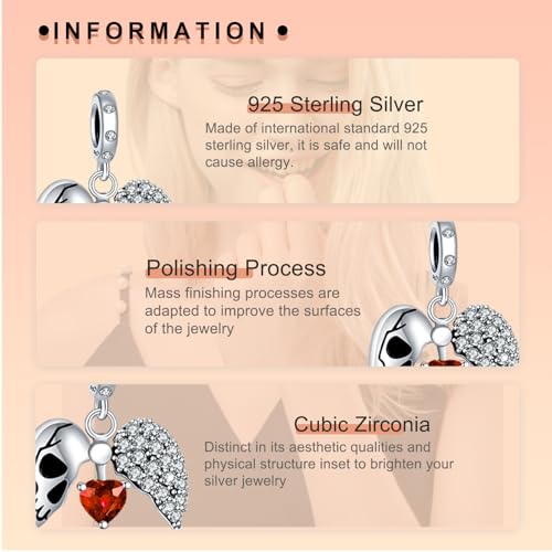 Image of Skull Love Charms for Women Charm Bracelets, 925 Sterling Silver Mother's Day Halloween Birthday Christmas Jewelry Gift for Women