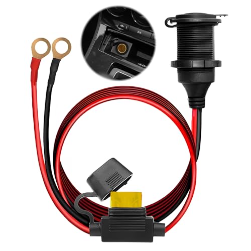 Car Cigarette Lighter Socket 12V/24V Car Plug High Power Fixe Fixed Cigarette Lighter Adapter Waterproof 13AWG Fused Extension Cable 1 M 2.5mm² Cable 20A with Eyelet Terminals for Vehicle Tractor Boat