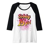 Photo Gallery donna birthday 15 girl pink paint splatter grafitti 15° compleanno maglia con maniche raglan Photo Gallery donna birthday 15 girl pink paint splatter grafitti 15° compleanno maglia con maniche raglan