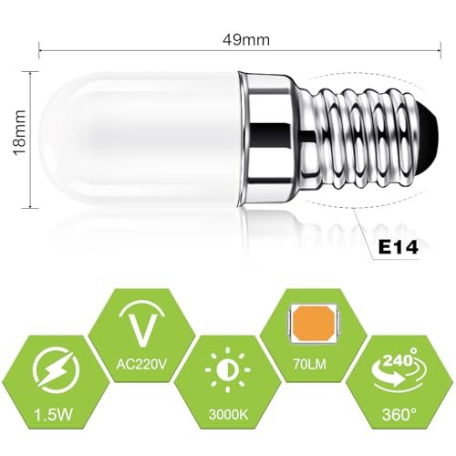 AGOTD E14 LED Warmweiss Lampe, 2700K Glühbirne Kühlschranklampe Warmweiß Ersatz für 15W Halogenlampen, LED-leuchtmittel 360° Abstrahlwinkel, Nicht Dimmbar, 2 Stück