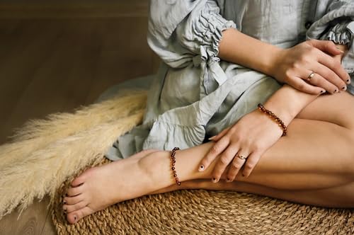Baltic Proud Natural Baltic Amber Bracelet for Adults (Women/Men - Unisex) Cognac Polished color - Hand made From Raw-Unpolished/Certified Baltic Amber Beads3