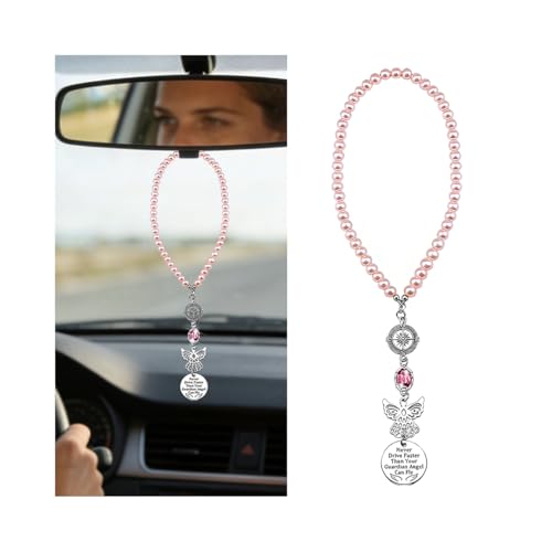 FALVFUN Angel Wings Car Charm, Never Drive Faster Than Your Guardian Angel Can Fly Vehicle Rear View Mirror Hanging Ornaments, Auto Interior Decoration Pendant, Universal for SUV RV Truck