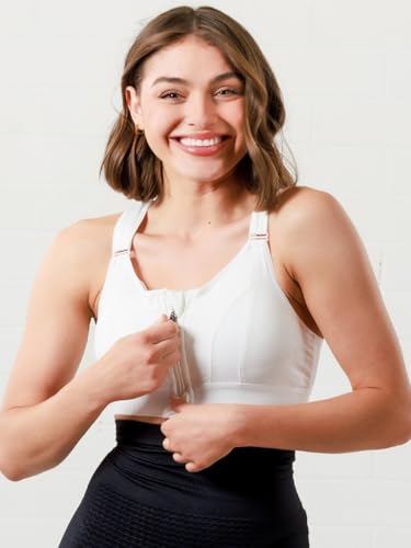 Image of Women Polyester Spandex High Impact Front Zip Sports Bra Fitness Criss Cross Back Crop Tops Tank Gym Yoga Workout, Size: M-5XL