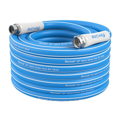 Image of FEVONE Kink Free Garden Hose 50 ft, Heavy Duty Water Hose | Flexible Hybrid Polymer, Drinking Water Safe, 5 /8 ID, 600 PSI, Leak-Proof, Aluminum 3 /4 GHT Fittings for Garden Watering