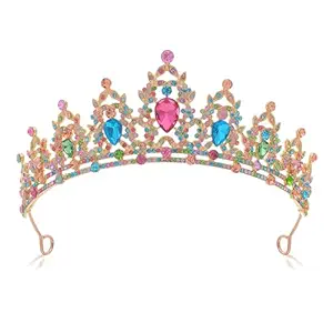 Tiara Crown for Women, Headband Hair Accessories for Birthday Wedding Party Costume Multicolor