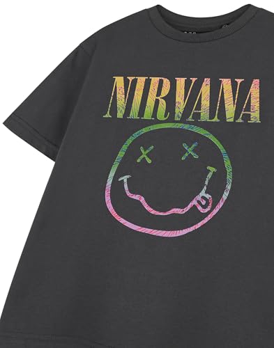 Nirvana Camiseta Rainbow para niños | Camiseta Gris con el Logotipo del Arco Iris | Camisa Unisex de Manga Corta para niños | Merchandising de Rock Band