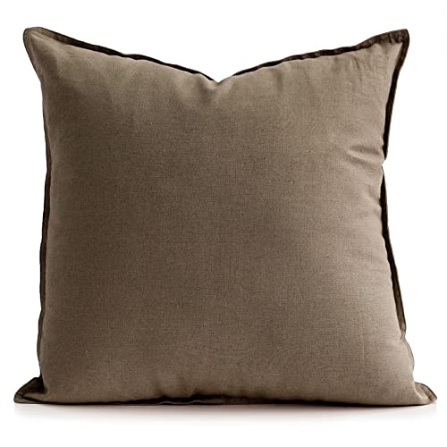 Jeanerlor 24" x 24" Natural Cotton Linen Soft Soild Decorative Square Throw Pillow Covers Green Set Cushion Case for Sofa Bedroom Car 60 x 60cm, Khaki