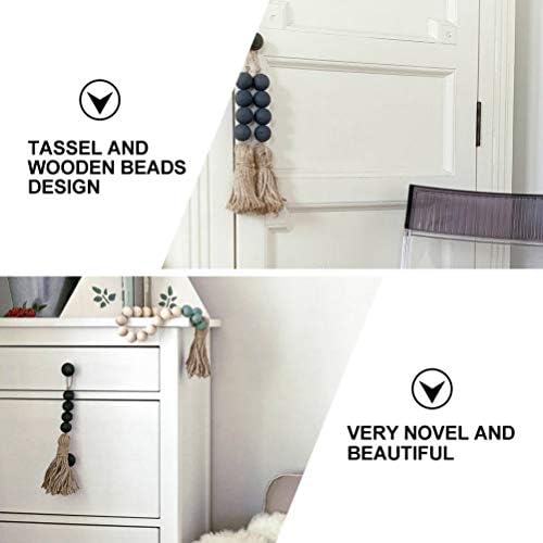 IMIKEYA 2pcs Black Wood Beads Garland with Large Tassels Wooden Bead String Rustic Farmhouse Beads Prayer Beads Door Bead Garland Hanging Decor for Door Window Decor