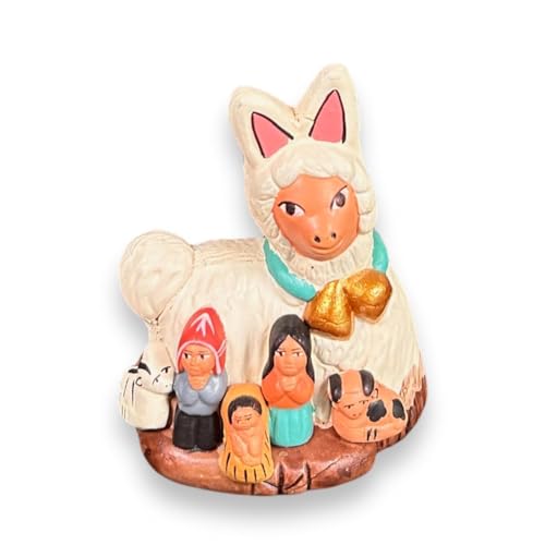 Peruvian Llama with Nativity Scene, Animal figurines, Christmas Decor Ornaments, Xmas Indoor, 3