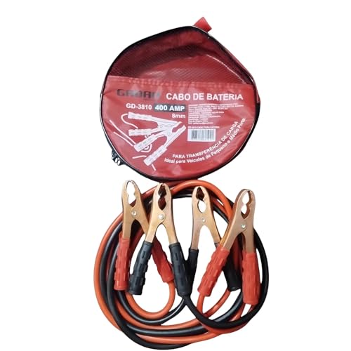 Cabo Chupeta Automotivo para Bateria 400 AMP 8mm 2.5 Metros Garras Metálicas Reforçadas Cobre com Isolamento PVC