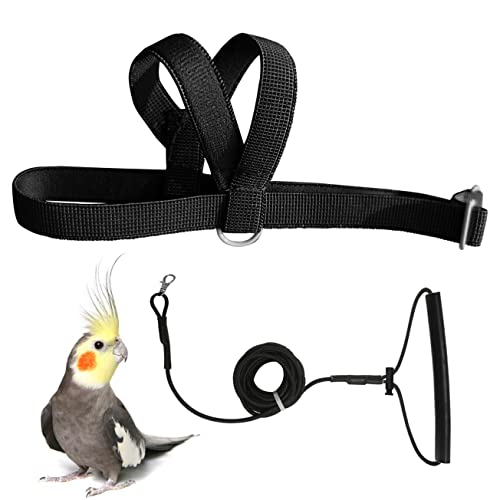 VANFAVORI Adjustable Bird Harness with 80 Inch Leash, Outdoor Flying Kit Training Rope for Bird Parrots Cockatiel S Size Weight 70-120 Grams,Black