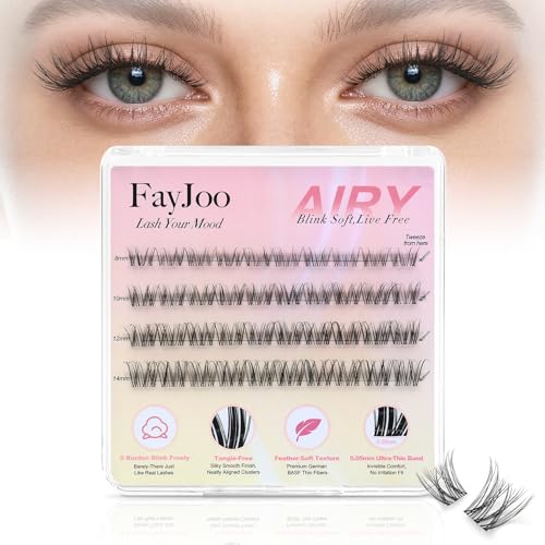 Wispy Natural Lash Clusters DIY Venus Eyelash Extensions with Clear Band Waterproof 8-16mm C-Curl Individual Lashes for Beginners Breeze Lightweight Lashes Cluster for Everyday-Wear (Lite Pack)