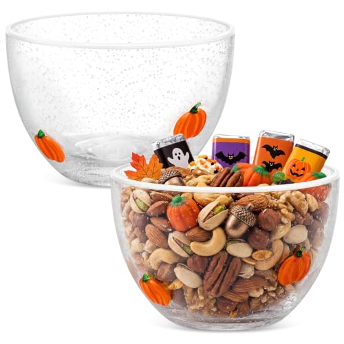 Potchen 2 Pcs Fall Snack Bowls, 14 oz Pumpkin Glass Candy Dishes for Halloween, Decorative Autumn Serving Bowls for Candy, Nuts, Desserts, Thanksgiving Table Decor, Harvest Kitchen Decorations