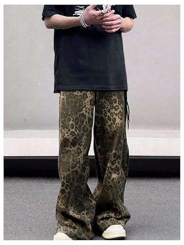 Men's Leopard Pants Baggy Y2K Cheetah Wide Leg Streetwear Trousers Pants4