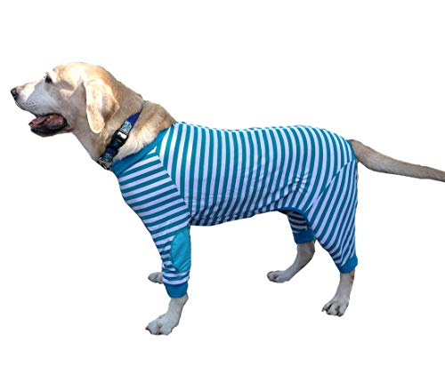 BT Bear, gestreifter Hundepyjama, Overall, Bekleidung für mittelgroße bis große Hunde, flexibel, atmungsaktiv, mit Reißverschluss, weiche Baumwolle Cover