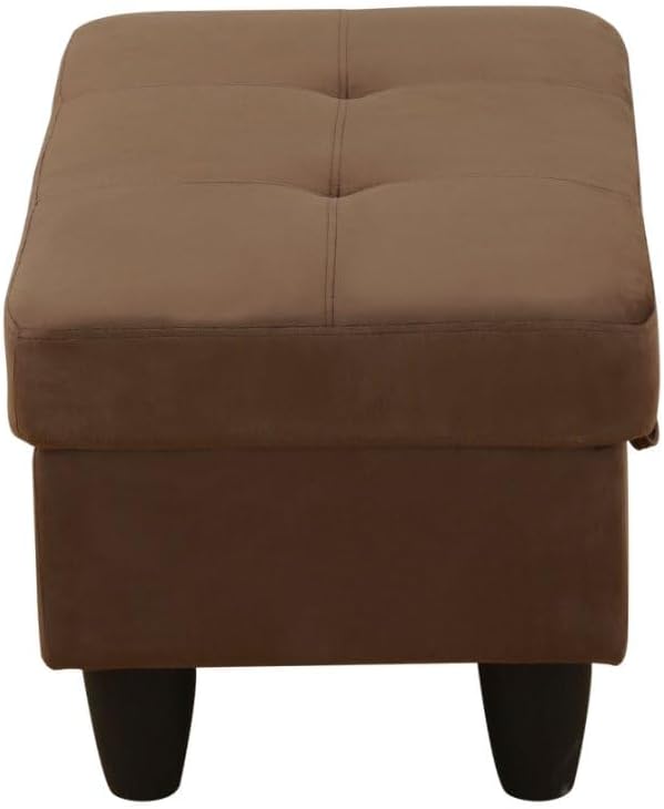 NicBex Small Storage Ottoman Flannel Ottoman with Storage & Drawcord Foot Rest Modern Footstool with Legs Rectangular Footrest Foot Stool for Couch Sofa, Living Room & Bedroom, Chocolate