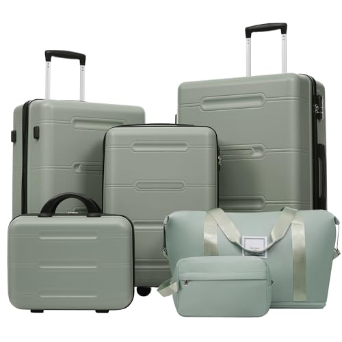 Image of 6 Pcs ABS Hardshell Luggage Set Spinner Wheel Suitcase Suitcase Light Green