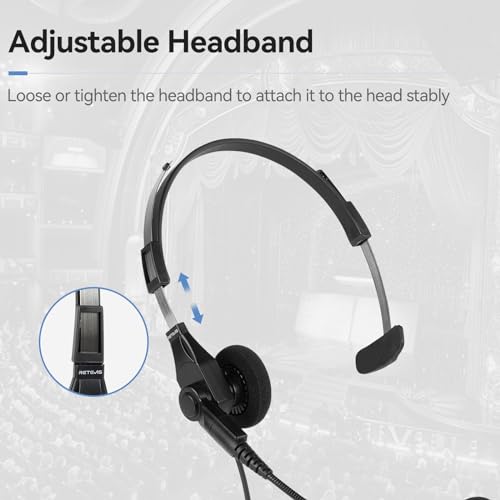 Retevis Walkie Talkie Headphone, Overhead Headset, 2 Pin Radio Earpiece with PTT Rotatable Boom Mic - Image 2