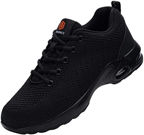 DYKHMILY Steel Toe Sneakers for Men Lightweight Work Shoes Slip Resistant Safety Shoes Indestructible Construction Shoe(7.5 Wide,Black,D91859)