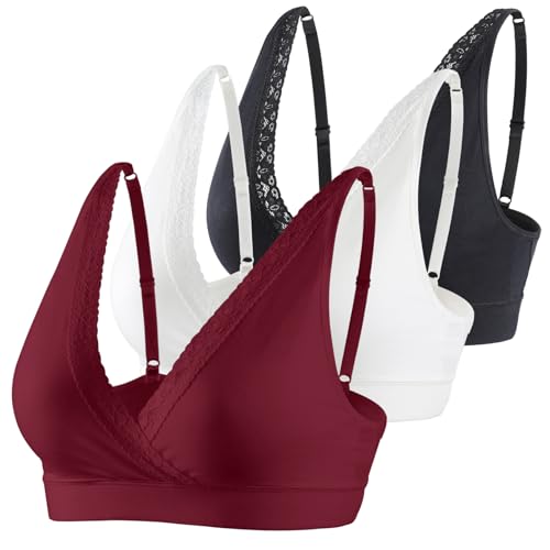 Image of COLOMI Maternity Nursing Bra Wirefree Cotton Breastfeeding Bra for Sleep Lace Maternity Bralette