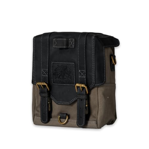 Image of Goldtop | Waxed Canvas & Leather Magnetic Motorcycle Tank Bag - Large - Slate Grey & Black - Classic Custom Style Motorbike Storage Bag with Strong Neodynium Magnets
