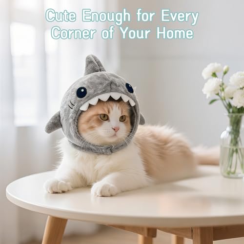 Shark Cat Hat Costume, Winter Hat for Cats &amp; Small Dogs, Cute Pet Dog Cap Costume Gear for Kitten &amp; Puppy Bonnet (1)