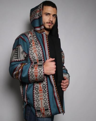 Sadu Jacket for Men & Women Handwoven Jordanian Heritage Design Unisex Wool Cotton Blend Fabric, Lightweight, Comfortable, Full Zipper Cultural Fashion and Unique Traditional Padded & Hooded 2XL Size2