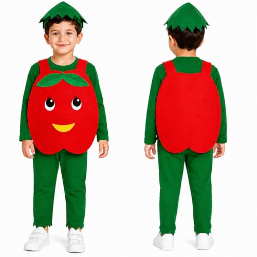 Image of Raj Costume Kids Mango Fruit Costume Apron with Cap for Boys & Girls | Cute Yellow Cutout Fancy Dress | Soft Felt Fabric | Role Play Outfit