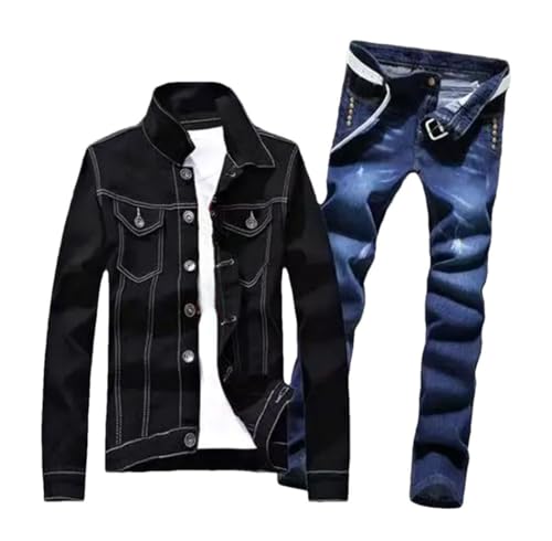 Ensemble 2 pièces pour homme avec veste en jean boutonnée et pantalon