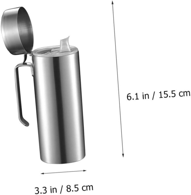 Stainless Steel Oil Pot with Filter, 600ml Leakproof Cooking Oil Dispenser Bottle for Kitchen Seasoning and Frying Use