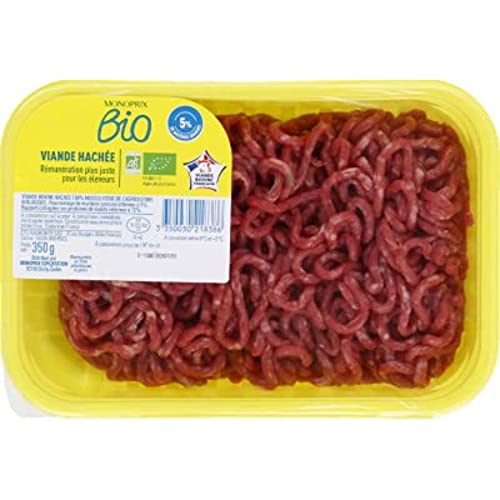 Monoprix Bio Viande bovine hachée, 5% de matières grasses, pur boeuf, bio - La barquette de 350g