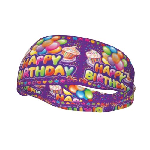 QANCOSI Happy Birthday Party Cupcake Balloon Sports Sweatbands Headbands Women Men Headdress for Running Yoga Fitness