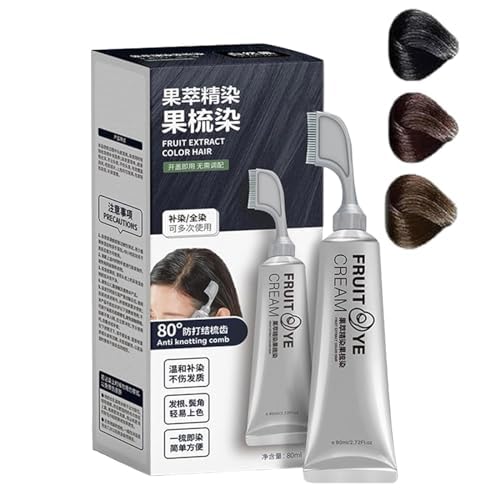 Crema de teñido de frutas negras, tinte natural para el cabello, crema de teñido de frutas negras con peine, unisex (negro)