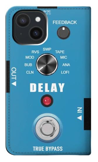 RW3962 Guitar Analog Delay Graphic PU Leather Flip Case Cover for iPhone 15