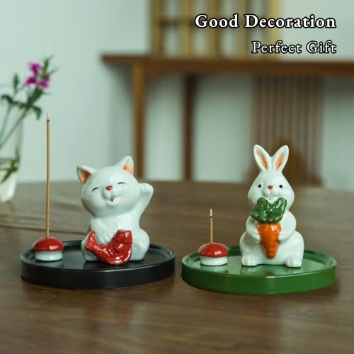 Clowell Cute Cat Incense Holder, Handmade Incense Burner Holder, Ceramic Incense Holder For Incense Stick, Ash Catcher For Yoga And Home Decor, 3.3'' Height, 4'' Diameter (Cat) #TOP5