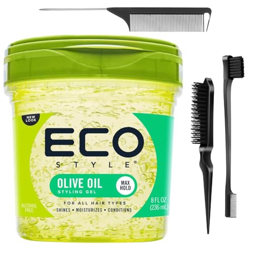IVDZ Styler Gel & Edge Control Bundle with 3PCS Slick Back Brush Set | Eco Gel for Curly Hair, Braids, and Perfect Curl Styles | Styling Gel for Women & Men