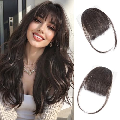 Lommel Clip in Bangs,100% Real Human Hair Wispy Fake Bangs Hair Clip for Women Dark Brown Natural Curtain Fringe with Temples Hairpieces for Daily Wear and Various festivals(Dark Brown)
