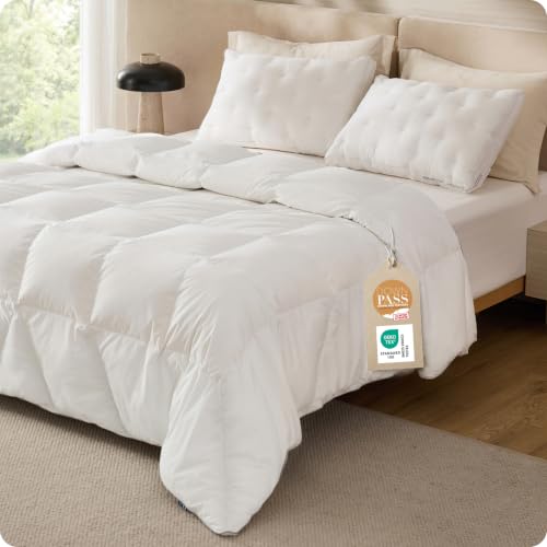 Bedsure Feather Down Comforter King Size Luxurious Fluffy Hotel Duvet Insert with Storage Bag & 8 Corner Tabs PureWoven Ultra Soft Cotton Blend Fabric All Season Comforter 106x90 Inches White