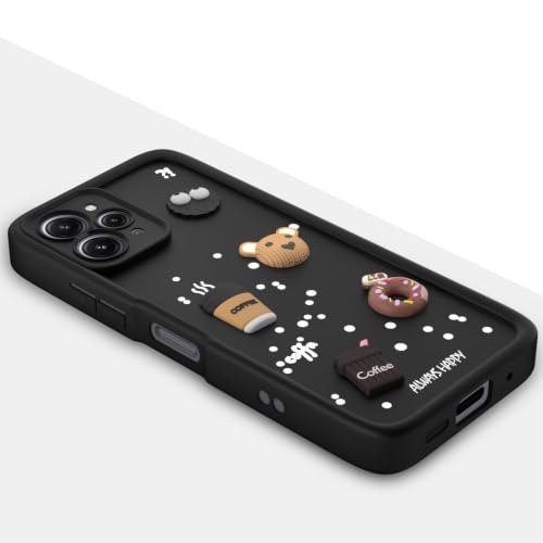 Image of Bintage Cute Fun Ball | Taddy Cartoon 3D Smiley Coffee Cup | Milk Donut | Full Camera Protection Back Cover Compatible for Mi REDMI 12 4G - Black