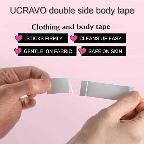 Image of UCRAVO Double Sided Tape for Fashion Clothes Skin | Fabric Tape & Body Tape | Strong Multi Use Transparent Clear Color | Fabric and Skin Friendly for All Skin Shades (72 Strips)
