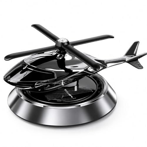 Image of Solar Helicopter Car Perfume Diffuser with Wooden Insert and Aluminum Base (Helicopter Design Air Freshener)