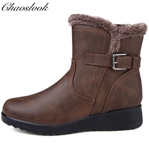 Womens Snow Boots with Zipper Waterproof Leather Fur Lined Winter Warm Boots for Women Comfortable Platform Fashion Ankle Booties3