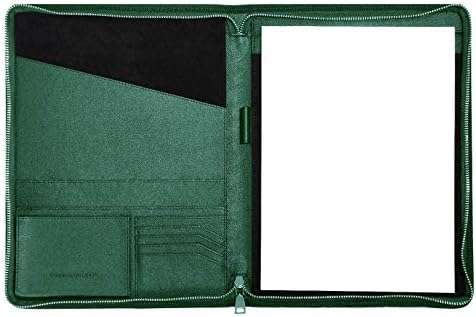 CARMEL CONCEPT Professional Padfolio in Vegan PU Leather. A Slim Portfolio Folder with Zip, Includes a Bonus White Unruled Notepad (Green)