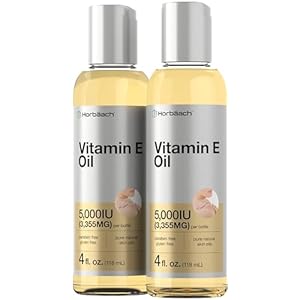 Horbäach Vitamin E Oil | 5000 IU | 8 oz (2 x 4oz) Value Pack | for Skin, Hair, Face & Body | Vegetarian, Non-GMO, and Gluten Free Formula