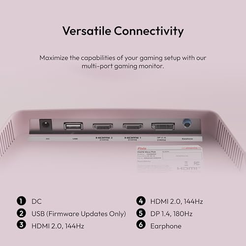 Pixio PX278 Wave Pink 27 inch 180Hz Refresh Rate FHD 1440p Resolution Fast IPS Panel 1ms GTG Response Time Pink Gaming Monitor with FreeSync